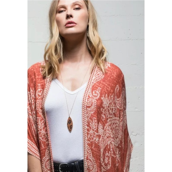 SOLD OUT Clay Paisley Boho Gypsy Open Kimono Wrap - Picture 6 of 8